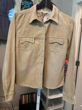 Andrew & Co Beige Corduroy Button-Up Jacket